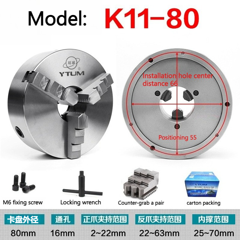 Woodworking Lathe Chuck - K11-80/100/125/160 Portabrocas de torno de 3