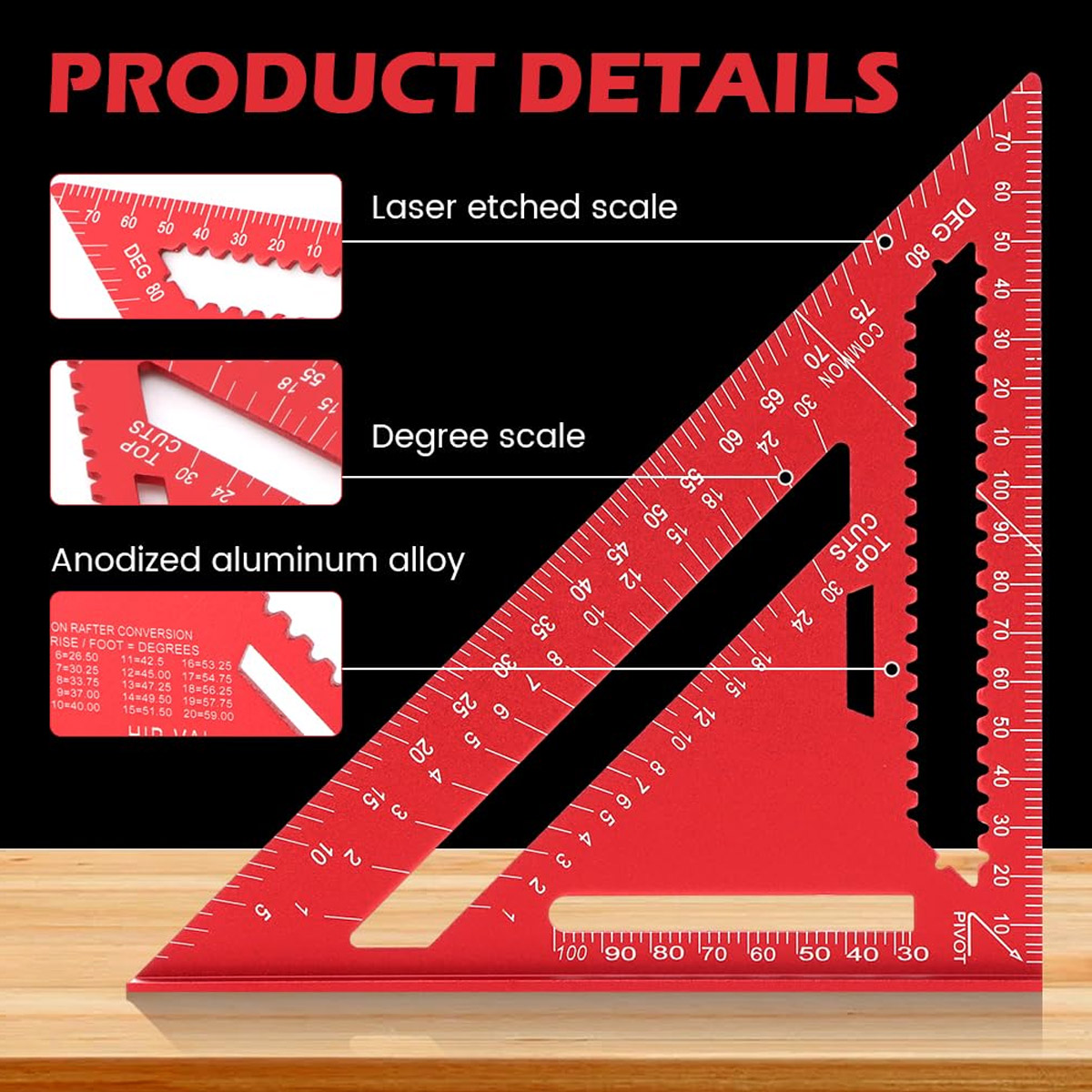 Woodworking Ruler - Regla Triangular de Alta Precisión de